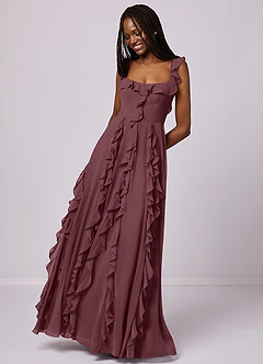 Barbie ♥ Azazie Bridesmaid Dresses Sangria A-Line with Pockets Chiffon Dress image5