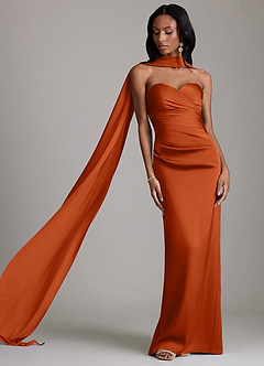 Azazie Sonora Vestidos de damas de honor Vestido de Naranja Quemada de Satén Elástico de Corte Recto con Sin tirantes image8