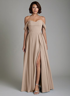 Azazie Loisa Bridesmaid Dresses Taupe A-Line Corset Chiffon Convertible Dress image1