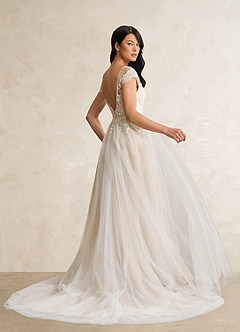 Azazie Bellisima Wedding Dresses Diamond White Nude A-Line V-Neck Tulle Dress image8