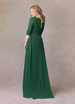 Azazie Leonine Mère de la mariée Robes Robe Trapèze en Mousseline de soie Dentelle échancrée Vert Foncé image4