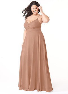 Azazie Avelina Bridesmaid Dresses Champagne Rose A-Line V-Neck Pleated Chiffon Dress image8