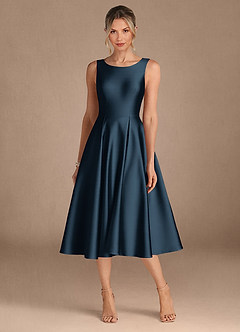 Azazie Fulton Mother of the Bride Dresses Dark Navy A-Line Pleated Stretch Satin Dress image5