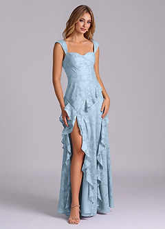 Azazie Sloane Vestidos de damas de honor Vestido de Azul Cielo de Devorado Floral de Corte en A con Escote de Corazón image6