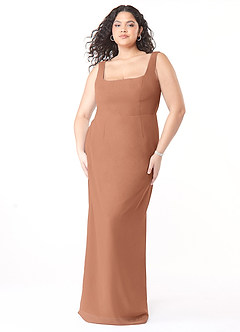 Azazie Flori Bridesmaid Dresses Bronzer Sheath Square Neckline Chiffon Dress image9