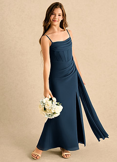 Azazie Moxie Girls Formal Flower Girl Dresses Dark Navy A-Line Lace Chiffon Dress image4
