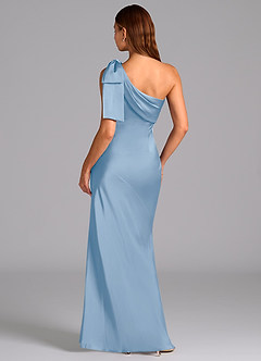 Azazie Yuanna Bridesmaid Dresses Powder Blue Mermaid One Shoulder Stretch Satin Dress image2