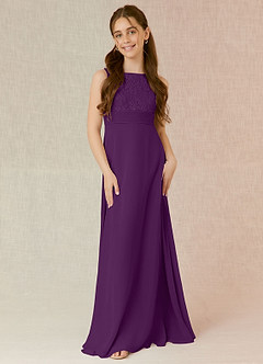 Azazie Snow A-Line Lace Chiffon Floor-Length Junior Bridesmaid Dress image4
