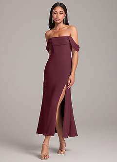 Azazie Saige Bridesmaid Dresses Cabernet Sheath Off the Shoulder Chiffon Convertible Dress image3