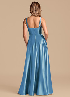 Azazie Shaude 신부 들러리 드레스 A라인 주름진 메탈릭 새틴 바닥 길이 드레스 image6