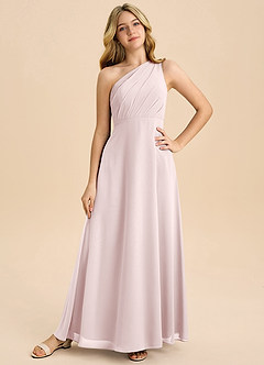 Azazie Phaedra Junior Jurk van Chiffon met A-Lijn Geplooid Blozend Roze image3