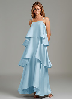 Azazie Azalea Bridesmaid Dresses Sky Blue A-Line Ruched Stretch Satin Dress image2
