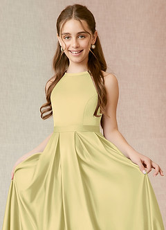Azazie Arianthe Junior A라인 스트레치 새틴 플로어 길이 주니어 신부 들러리 드레스 드레스 image5