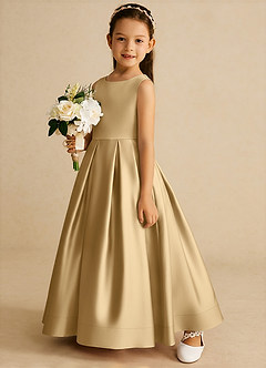Azazie Cailee Abiti da Ragazza di Fiori Abito Principessa in Raso Opaco Plissettato Oro image2