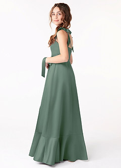 Azazie Barbara Junior Eucalyptus A-Line Bow Matte Satin Dress image2