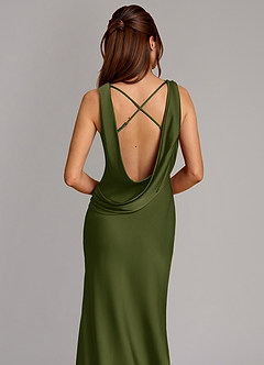Azazie Cheryl Vestidos de damas de honor Vestido Oliva Brillante de Satén Elástico de Corte Sirena image2