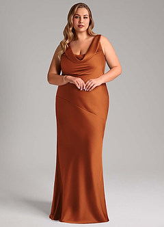 Azazie Rylina Vestidos de damas de honor Vestido de Canela de Satén Elástico de Corte Sirena image9