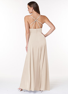 Azazie Clove Final Sale English Rose A-Line Cowl Neckline Side Slit Stretch Satin Dress image2