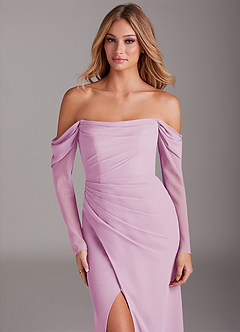 Azazie Hallie Bridesmaid Dresses Candy Pink Mermaid Long Sleeve Chiffon Dress image5