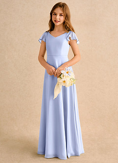 Azazie Nari Girls Formal Flower Girl Dresses Ice A-Line with Sleeves Chiffon Dress image3