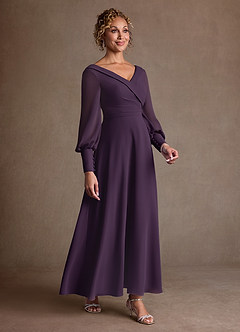 Azazie Paterson Abiti per la Madre della Sposa Abito A-Line in Chiffon Plissettato Prugna image3