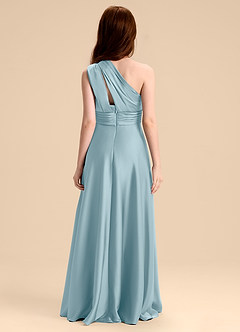 Azazie Charlize Junior Robe Trapèze en Satin extensible Plissée Bleu Maussade image2