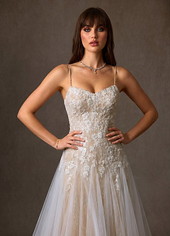 Azazie Lumina Wedding Dresses Diamond White Nude A-Line Sweetheart Neckline Lace Dress image6