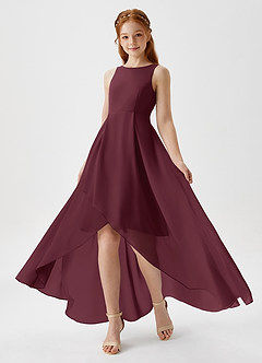 Azazie Lizette Junior Cabernet A-Line Pleated Chiffon Dress image1