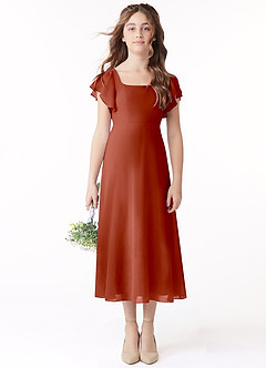 Azazie Bondi Junior Linia A Marszczony Szyfon Długość herbaty Młodsza druhna Sukienka image2