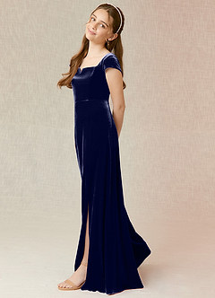 Azazie Gabi Junior Dark Navy A-Line Velvet Dress image7