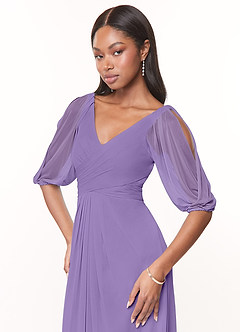 Azazie Noelia Final Sale Tahiti A-Line Pleated Mesh Dress image5