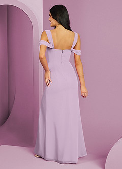 Barbie ♥ Azazie Robes de demoiselle d'honneur Robe Trapèze en Mousseline de soie Épaule décolletée Frostiges Flieder image6