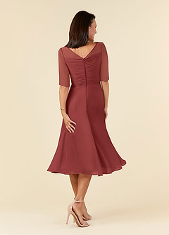 Azazie Naomi Mère de la mariée Robes Robe Trapèze en Mousseline de soie Col bateau plissé Terracotta image2