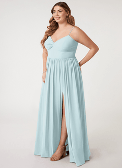 Azazie Zeya Bridesmaid Dresses Mist A-Line V-Neck Pleated Chiffon Dress image8