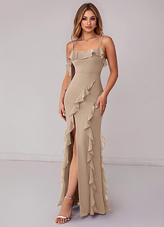 Azazie Malia Bridesmaid Dresses Taupe Sheath Ruched Chiffon Dress image4