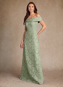 Azazie Medford Mother of the Bride Dresses Agave A-Line Off the Shoulder Floral Burnout Dress image5