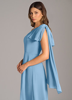 Azazie Tella Bridesmaid Dresses Steel Blue A-Line One Shoulder Chiffon Dress image8