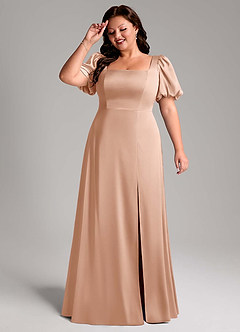 Azazie Fyona Bridesmaid Dresses Rose Gold A-Line Pleated Stretch Satin Dress image11