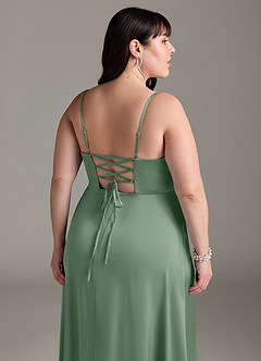 Azazie Marchella Bridesmaid Dresses Matcha A-Line Corset Stretch Satin Dress image12