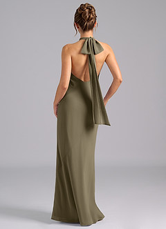 Azazie Velli Robes de demoiselle d'honneur Robe Sirène en Mousseline de soie Col Haut Vert Saule image2