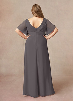 Azazie Alessa Mother of the Bride Dresses Steel Grey A-Line V-Neck Pleated Chiffon Dress image8