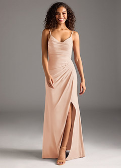 Azazie Deandra Brautjungfernkleider Meerjungfrau-Linie Plissee Chiffon Kleid Englisches Rosa image5