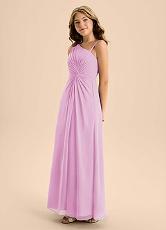 Azazie Brooke Junior Candy Pink A-Line Side Slit Chiffon Dress image6