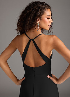 Azazie Davis Vestidos de damas de honor Vestido de Negro de Crepé elástico de Corte en A con Plisado image3
