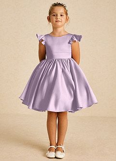 Azazie Tootsie Blumenmädchenkleider A-Linie Schleifen Matte Satin Kleid Frostiges Flieder image3