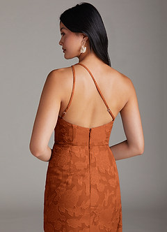 Azazie Mika Bridesmaid Dresses Burnt Orange Sheath One Shoulder Floral Burnout Dress image6