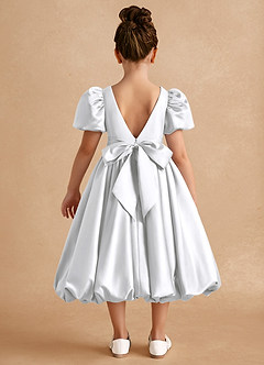 Azazie Jellybean Flower Girl Dresses White Ball-Gown Ruched Matte Satin Dress image2