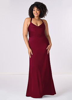 Barbie ♥ Azazie Robes de demoiselle d'honneur Robe Sirène en Satin extensible Plissée Bourgogne image6