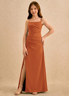 Azazie Cannoli Girls Formal Flower Girl Dresses Cinnamon A-Line Pleated Chiffon Dress image5