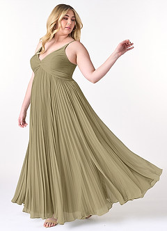 Azazie Raychelle Robes de demoiselle d'honneur Robe Trapèze en Mousseline de soie Col en V Vert Mousse image8